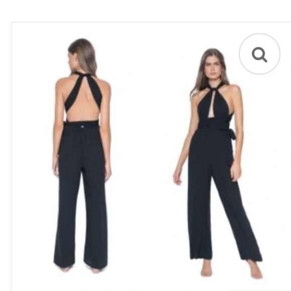 NWT Anthropologie PilyQ Midnight Julia Jumpsuit Black Swimsuit Coverup - Picture 2 of 12